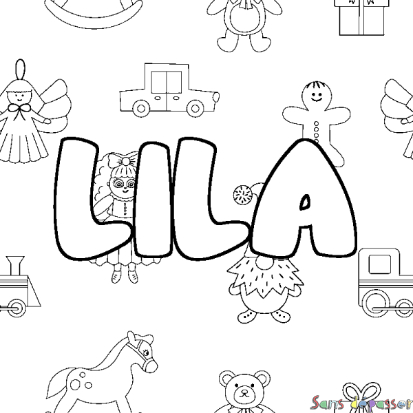 Coloriage prénom LILA - d&eacute;cor Jouets