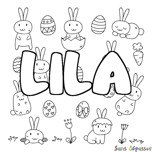 Coloriage prénom LILA - d&eacute;cor Paques