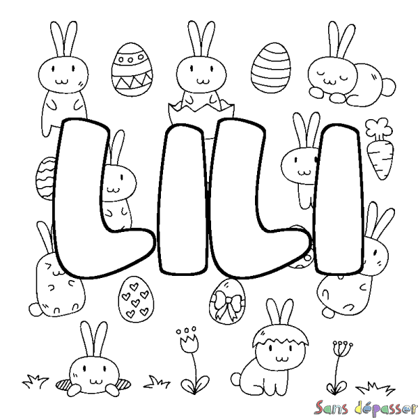 Coloriage prénom LILI - d&eacute;cor Paques