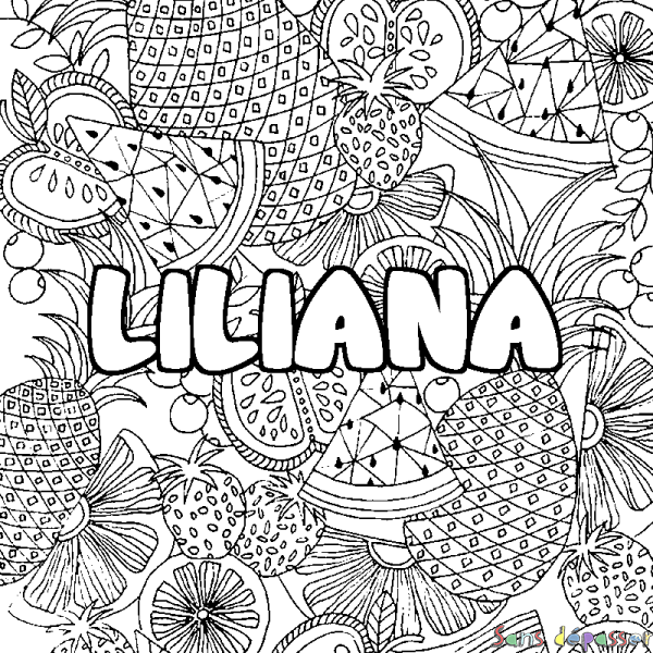 Coloriage prénom LILIANA - d&eacute;cor Mandala fruits