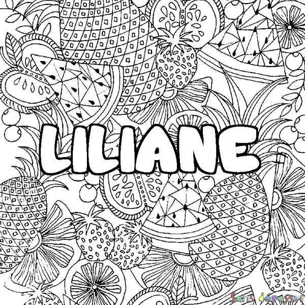 Coloriage prénom LILIANE - d&eacute;cor Mandala fruits