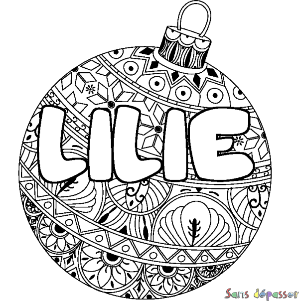 Coloriage prénom LILIE - d&eacute;cor Boule de No&euml;l