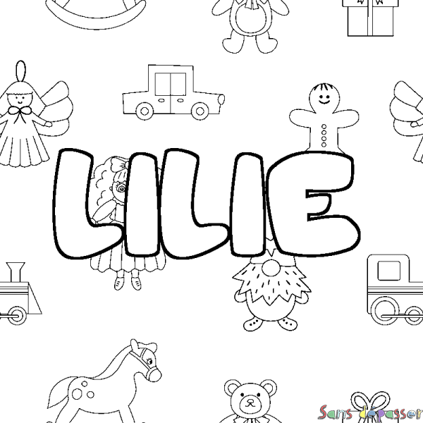 Coloriage prénom LILIE - d&eacute;cor Jouets