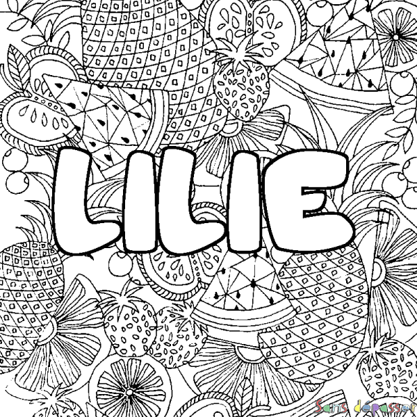 Coloriage prénom LILIE - d&eacute;cor Mandala fruits