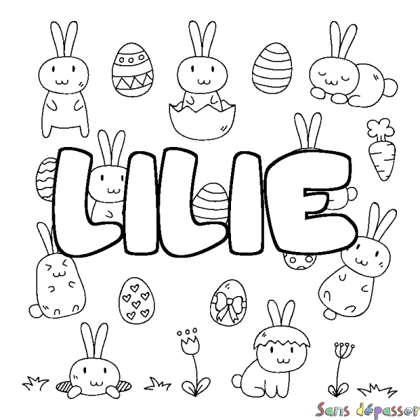 Coloriage prénom LILIE - d&eacute;cor Paques