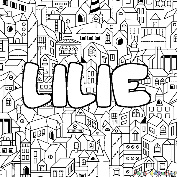 Coloriage prénom LILIE - d&eacute;cor Ville