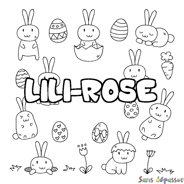 Coloriage prénom LILI-ROSE - d&eacute;cor Paques