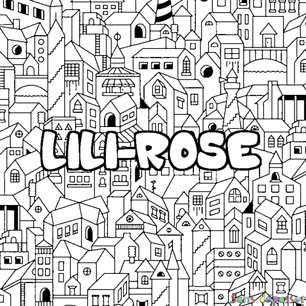 Coloriage prénom LILI-ROSE - d&eacute;cor Ville