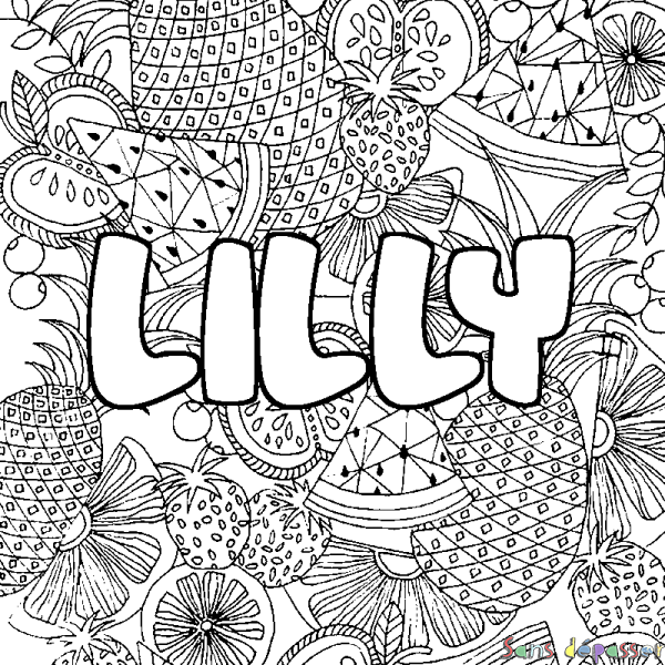 Coloriage prénom LILLY - d&eacute;cor Mandala fruits