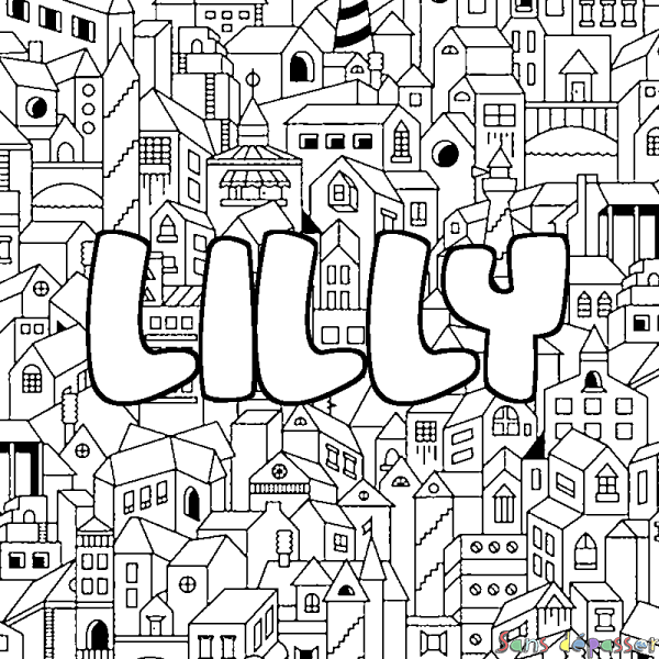 Coloriage prénom LILLY - d&eacute;cor Ville