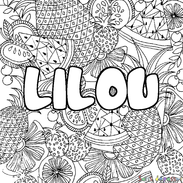 Coloriage prénom LILOU - d&eacute;cor Mandala fruits