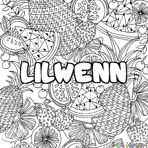 Coloriage prénom LILWENN - d&eacute;cor Mandala fruits