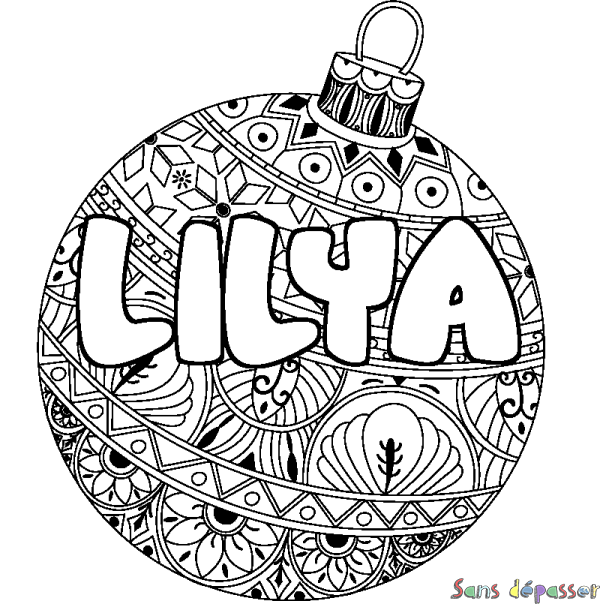 Coloriage prénom LILYA - d&eacute;cor Boule de No&euml;l