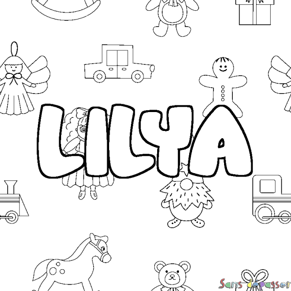 Coloriage prénom LILYA - d&eacute;cor Jouets