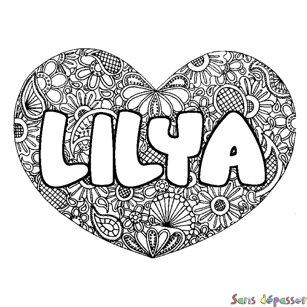 Coloriage prénom LILYA - d&eacute;cor Mandala coeur