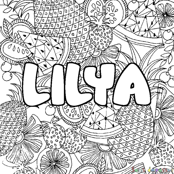 Coloriage prénom LILYA - d&eacute;cor Mandala fruits