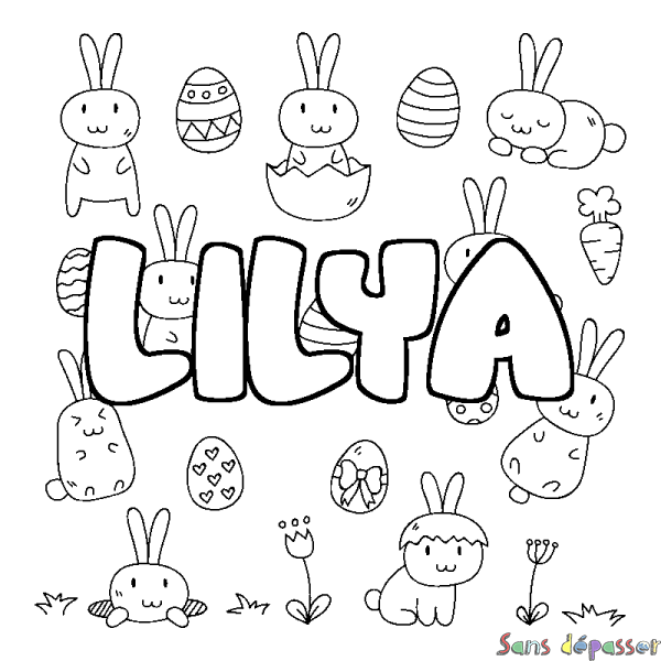 Coloriage prénom LILYA - d&eacute;cor Paques