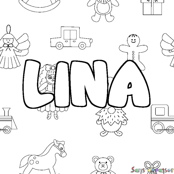 Coloriage prénom LINA - d&eacute;cor Jouets