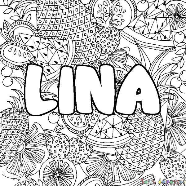 Coloriage prénom LINA - d&eacute;cor Mandala fruits