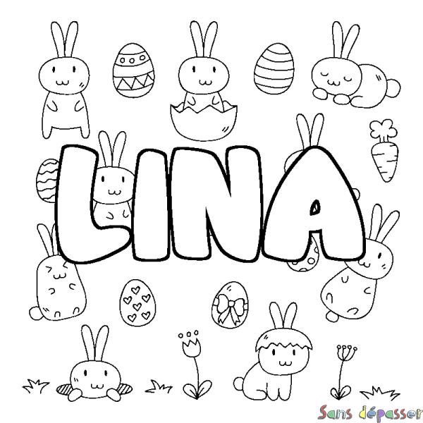 Coloriage prénom LINA - d&eacute;cor Paques