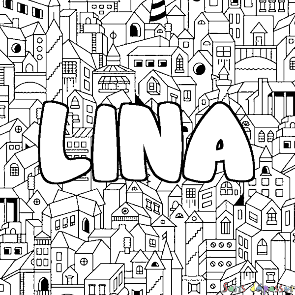 Coloriage prénom LINA - d&eacute;cor Ville