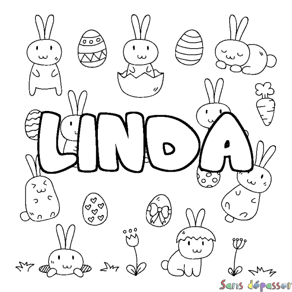 Coloriage prénom LINDA - d&eacute;cor Paques