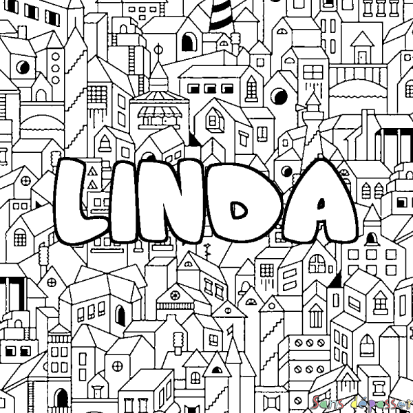 Coloriage prénom LINDA - d&eacute;cor Ville