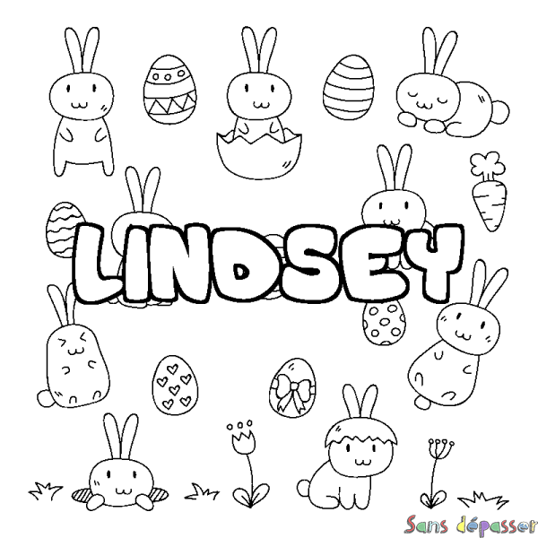 Coloriage prénom LINDSEY - d&eacute;cor Paques