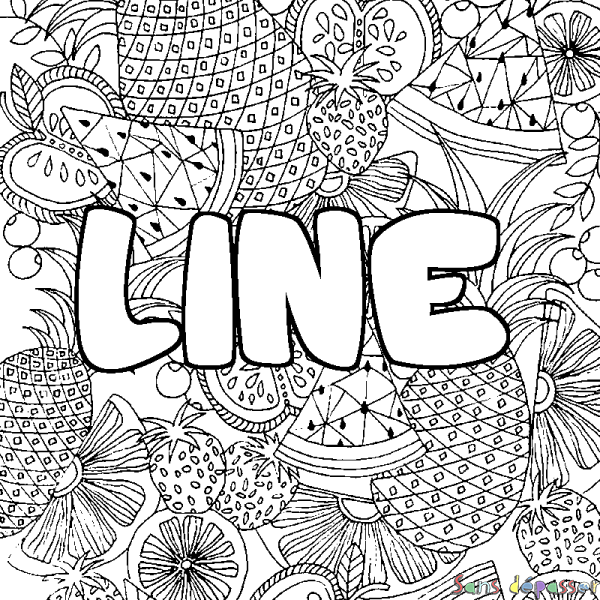 Coloriage prénom LINE - d&eacute;cor Mandala fruits