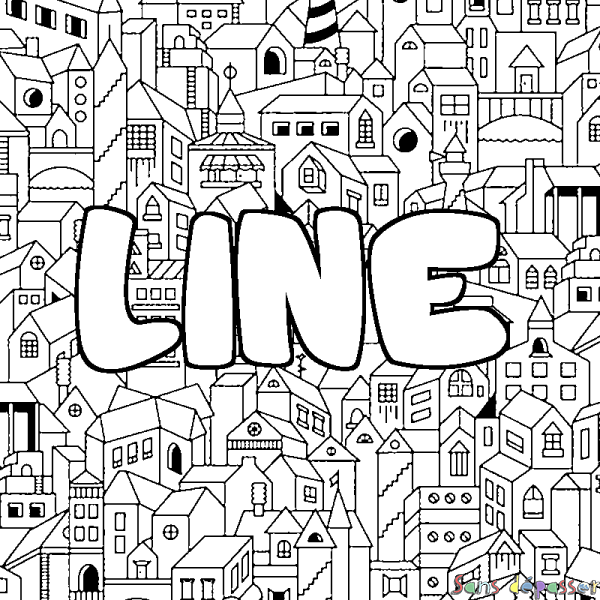 Coloriage prénom LINE - d&eacute;cor Ville