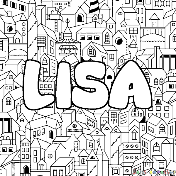 Coloriage prénom LISA - d&eacute;cor Ville