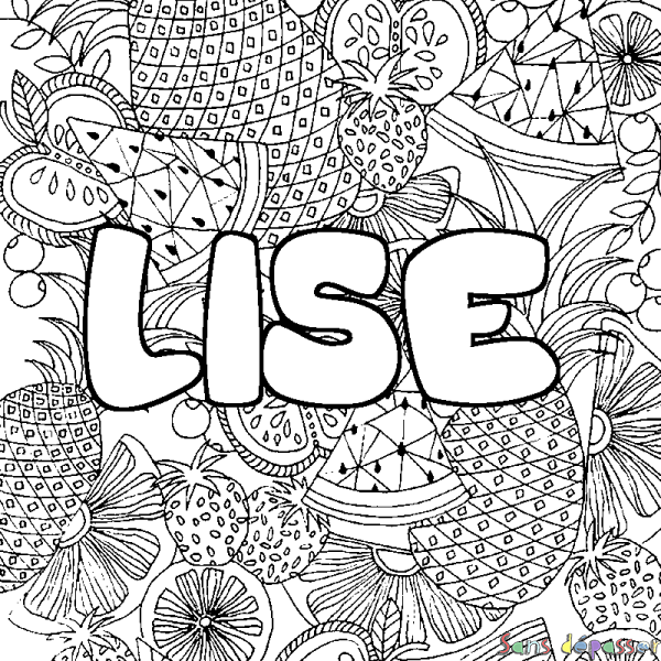 Coloriage prénom LISE - d&eacute;cor Mandala fruits