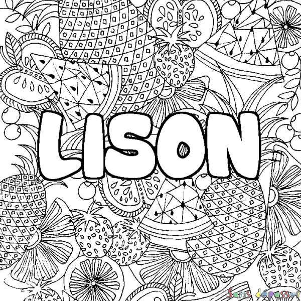 Coloriage prénom LISON - d&eacute;cor Mandala fruits