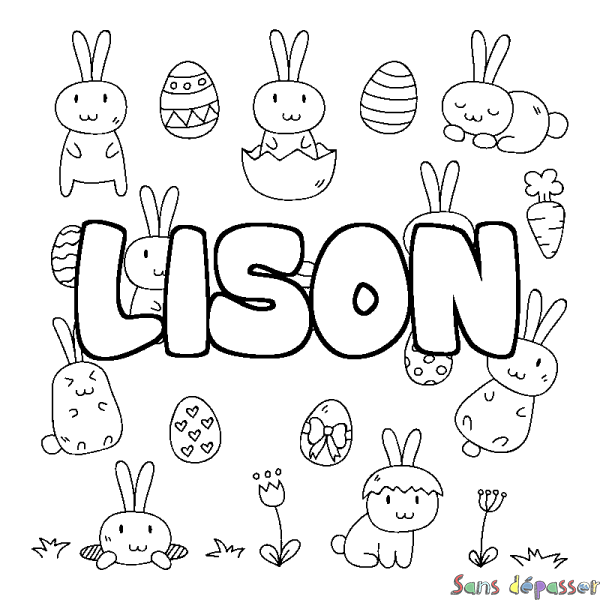 Coloriage prénom LISON - d&eacute;cor Paques