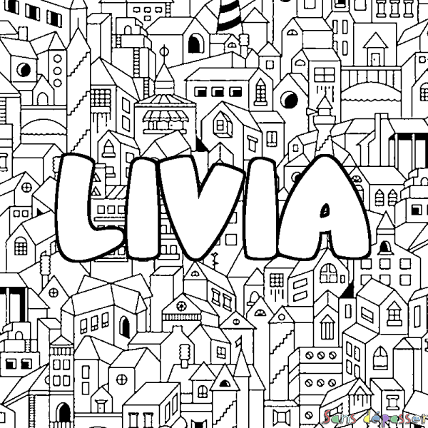 Coloriage prénom LIVIA - d&eacute;cor Ville