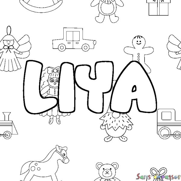 Coloriage prénom LIYA - d&eacute;cor Jouets