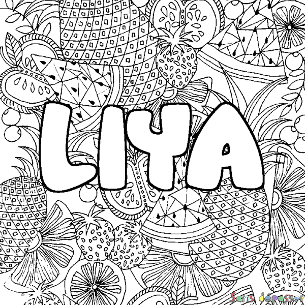 Coloriage prénom LIYA - d&eacute;cor Mandala fruits