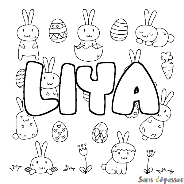 Coloriage prénom LIYA - d&eacute;cor Paques