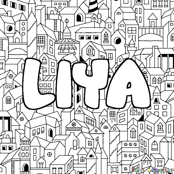 Coloriage prénom LIYA - d&eacute;cor Ville