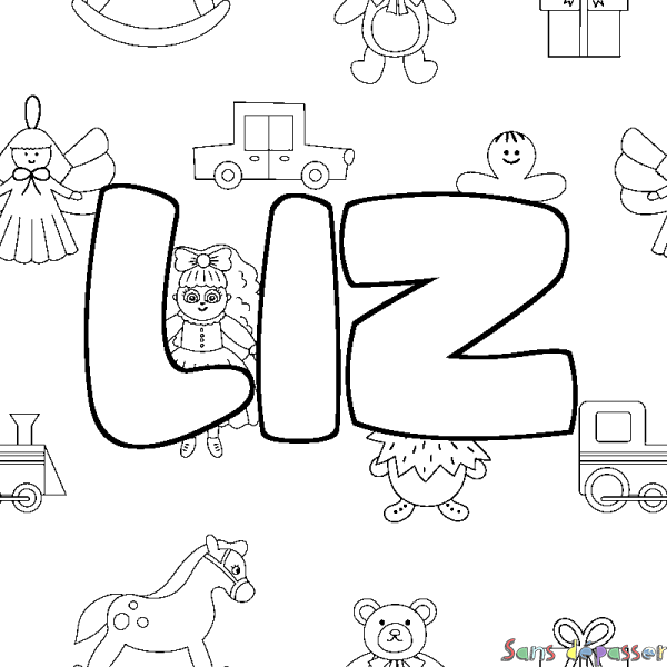 Coloriage prénom LIZ - d&eacute;cor Jouets