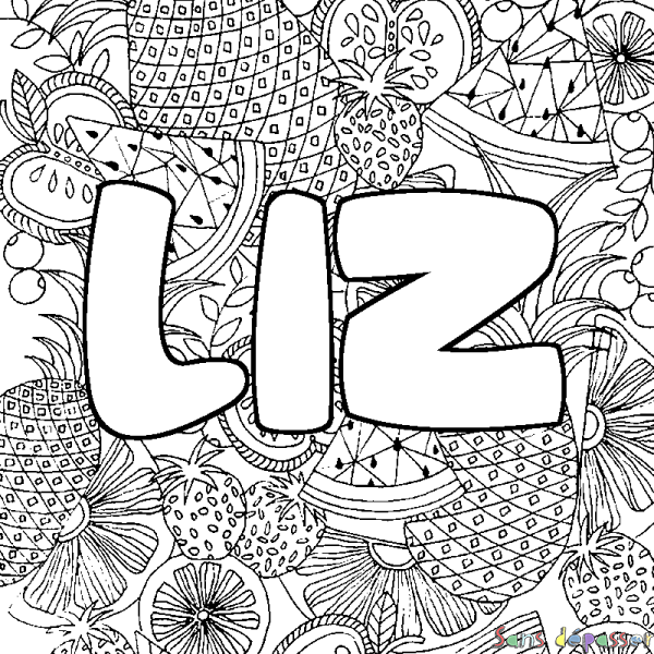 Coloriage prénom LIZ - d&eacute;cor Mandala fruits