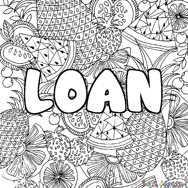 Coloriage prénom LOAN - d&eacute;cor Mandala fruits