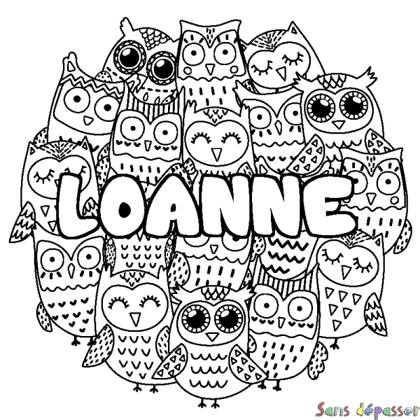 Coloriage prénom LOANNE - d&eacute;cor Chouettes