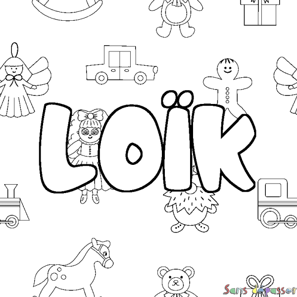 Coloriage prénom LO&Iuml;K - d&eacute;cor Jouets