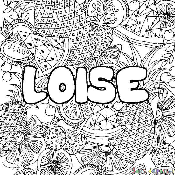 Coloriage prénom LOISE - d&eacute;cor Mandala fruits