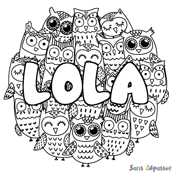 Coloriage prénom LOLA - d&eacute;cor Chouettes