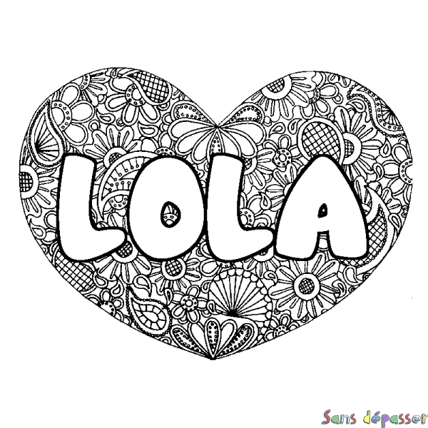 Coloriage prénom LOLA - d&eacute;cor Mandala coeur