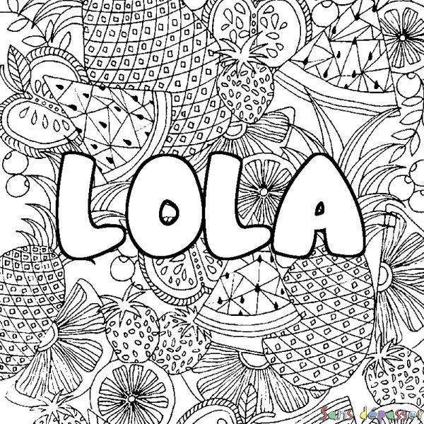 Coloriage prénom LOLA - d&eacute;cor Mandala fruits