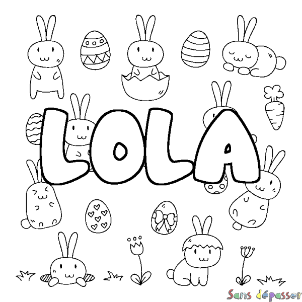 Coloriage prénom LOLA - d&eacute;cor Paques