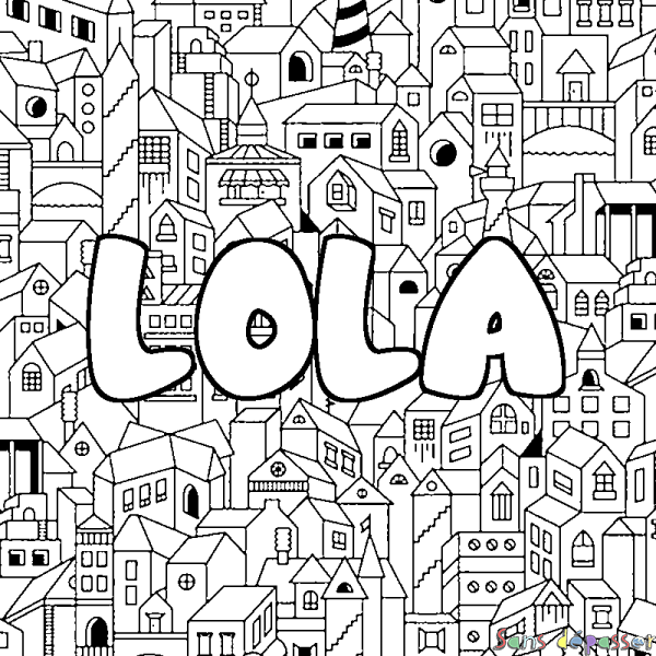 Coloriage prénom LOLA - d&eacute;cor Ville